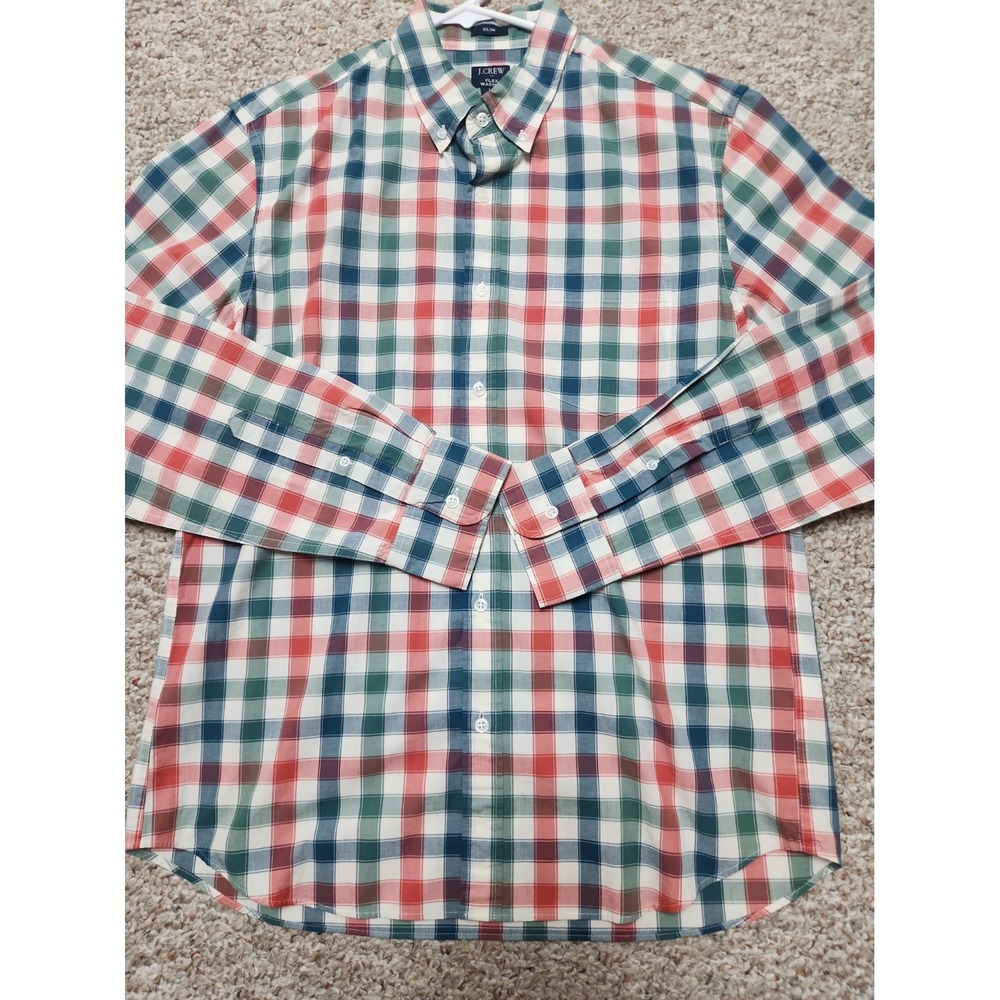 J. Crew Flex Wash Shirt Slim Fit Plaid Button Up Long Sleeve Men's Large NWT $89